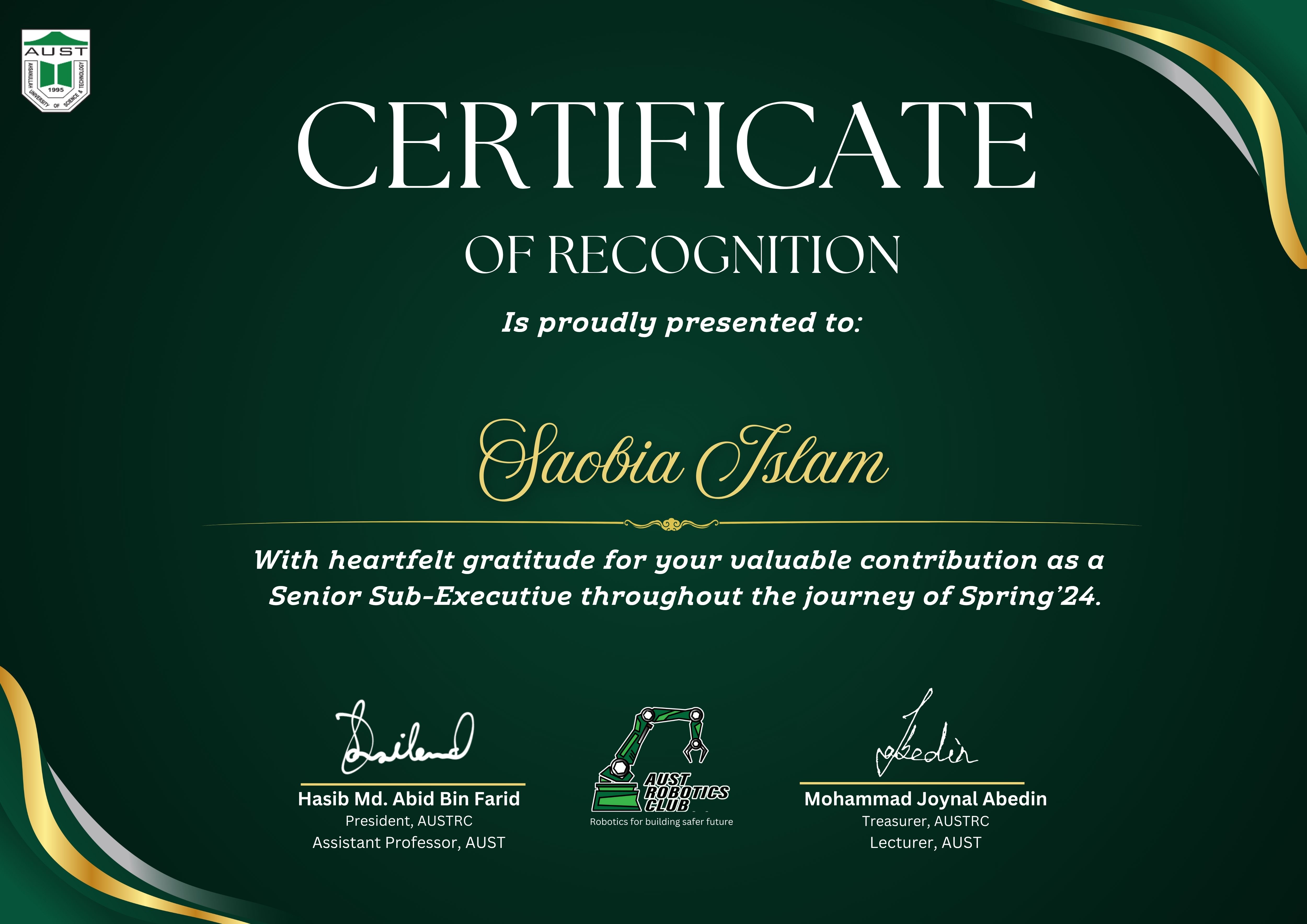 Senior Sub Executive Certificate